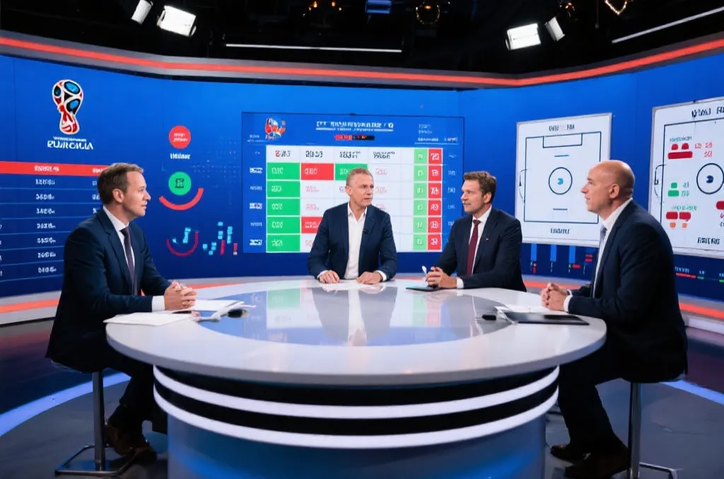 演播室讨论美国队积分排名与世界杯走势的场景